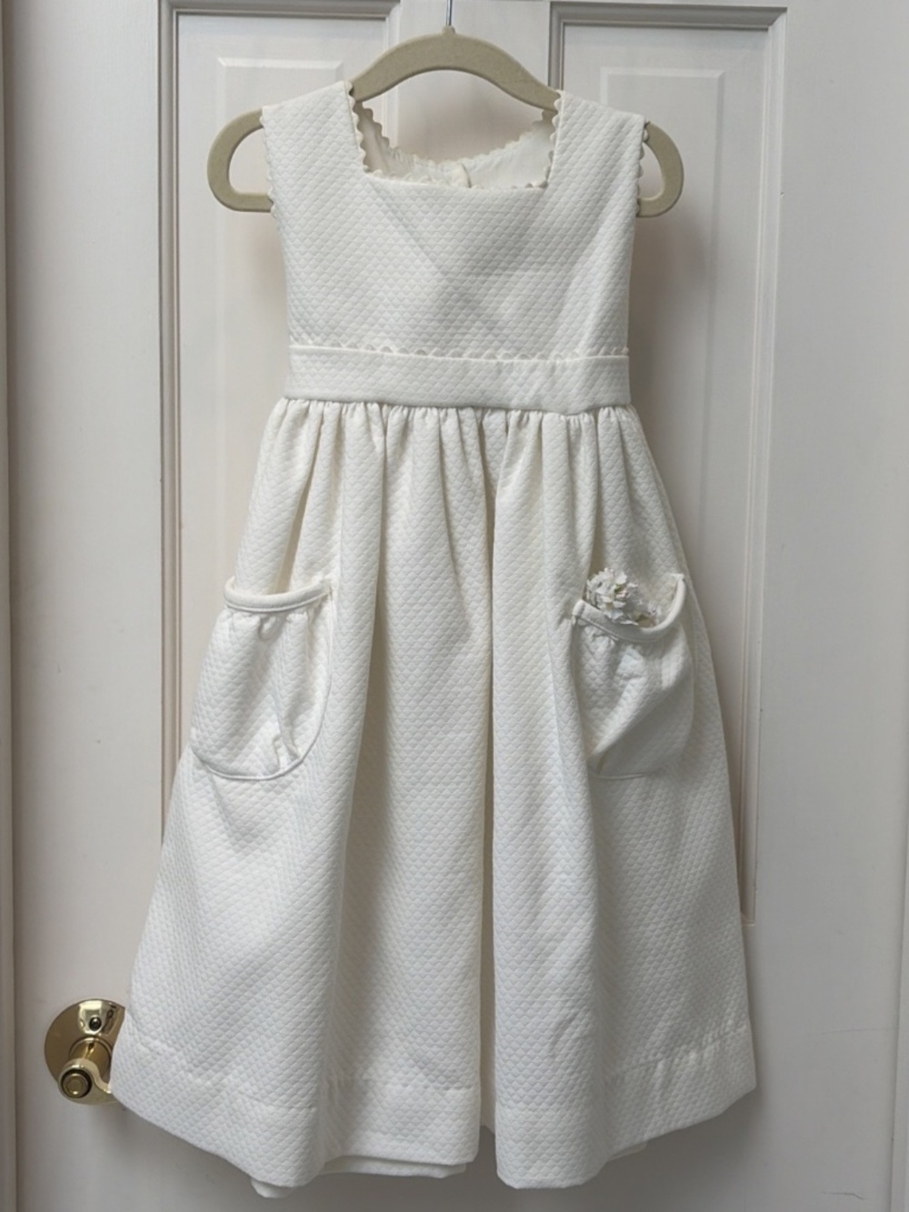 NWT SIMI Vive Le Fete Girls Size 4 Ivory Pique Sleeveless Dress Pockets Fl